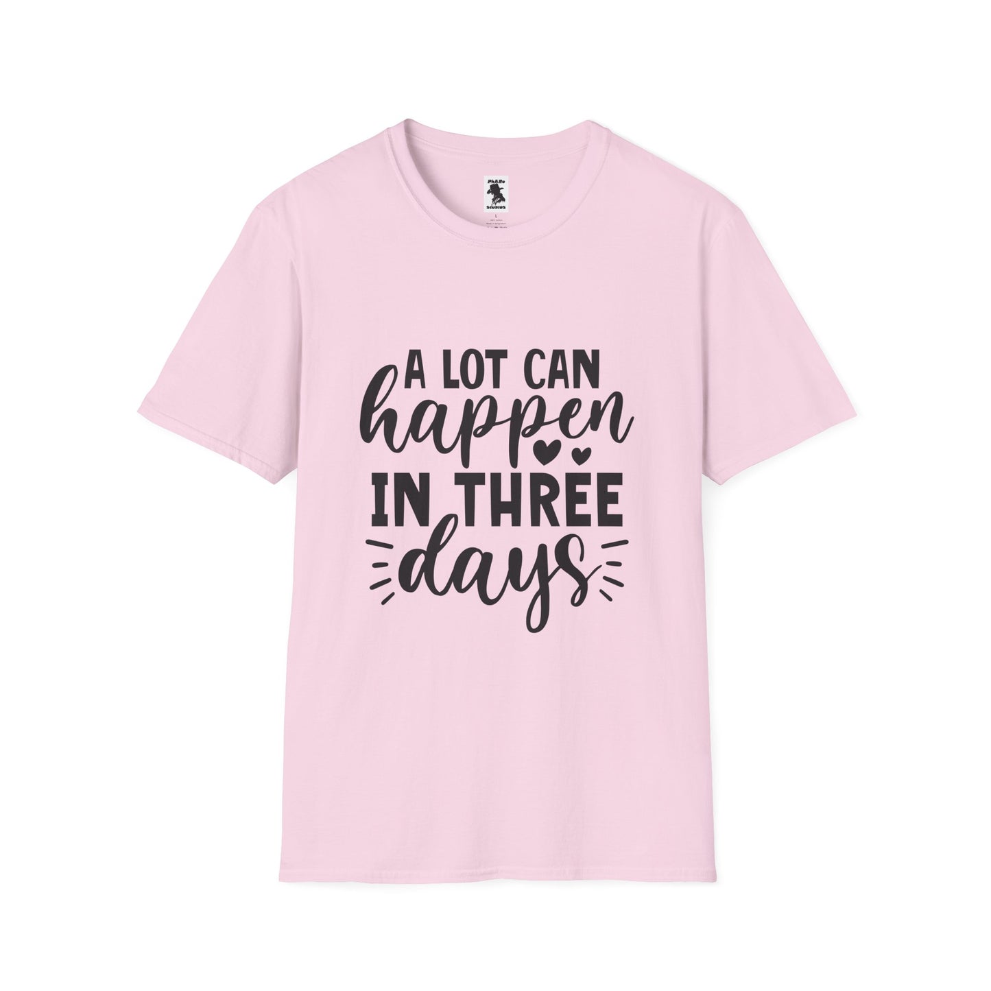 Inspirational Unisex Softstyle T-Shirt - 'A Lot Can Happen in Three Days'