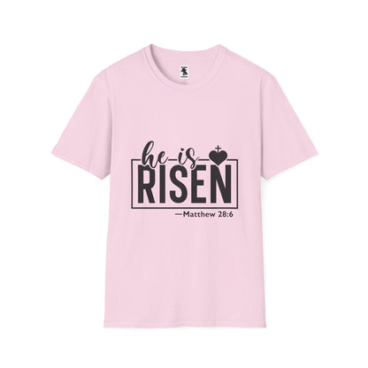 He Is Risen Unisex Softstyle T-Shirt - Faith Inspired Design for Easter Celebrations