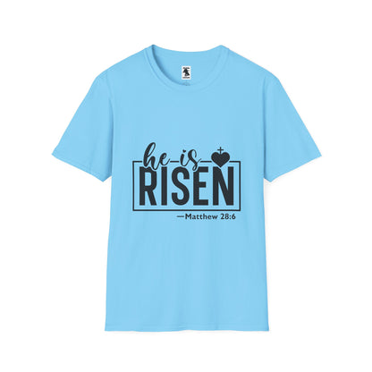 He Is Risen Unisex Softstyle T-Shirt - Faith Inspired Design for Easter Celebrations