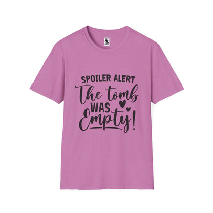 'Spoiler Alert: The Tomb Was Empty' Unisex Softstyle T-Shirt - Perfect for Easter and Celebrations!