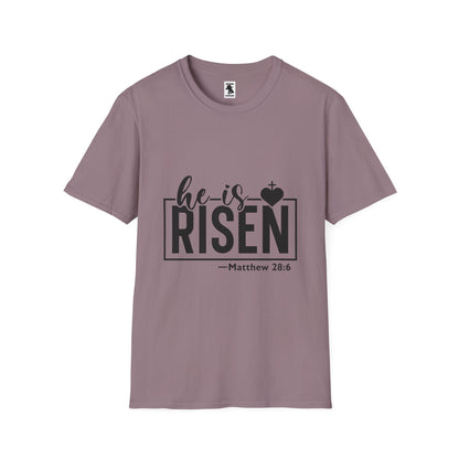 He Is Risen Unisex Softstyle T-Shirt - Faith Inspired Design for Easter Celebrations