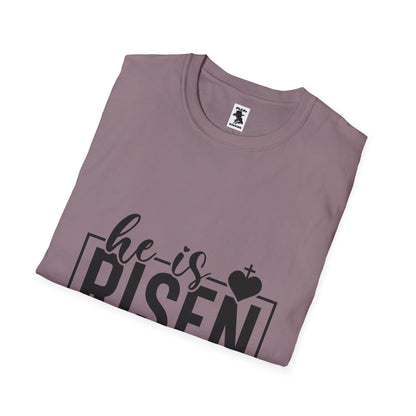 He Is Risen Unisex Softstyle T-Shirt - Faith Inspired Design for Easter Celebrations