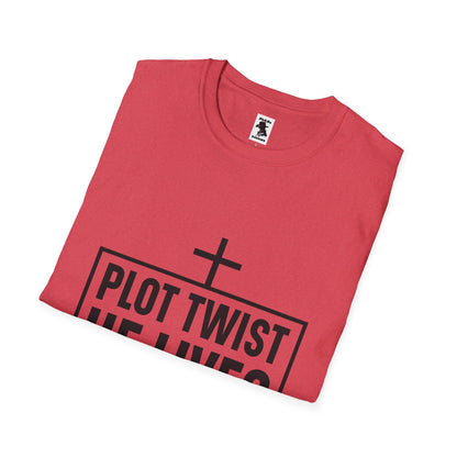 Unisex Softstyle T-Shirt - 'Plot Twist He Lives' Inspirational Faith Shirt