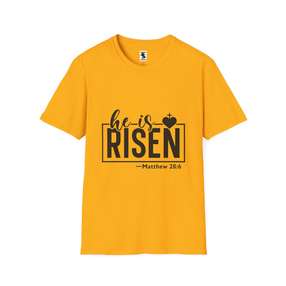 He Is Risen Unisex Softstyle T-Shirt - Faith Inspired Design for Easter Celebrations