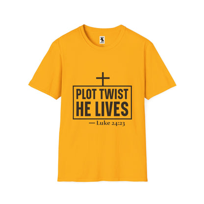 Unisex Softstyle T-Shirt - 'Plot Twist He Lives' Inspirational Faith Shirt