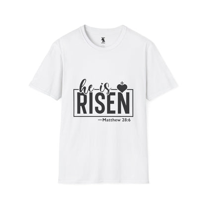 He Is Risen Unisex Softstyle T-Shirt - Faith Inspired Design for Easter Celebrations