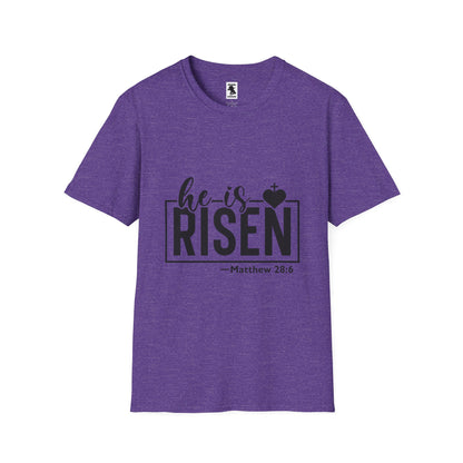 He Is Risen Unisex Softstyle T-Shirt - Faith Inspired Design for Easter Celebrations